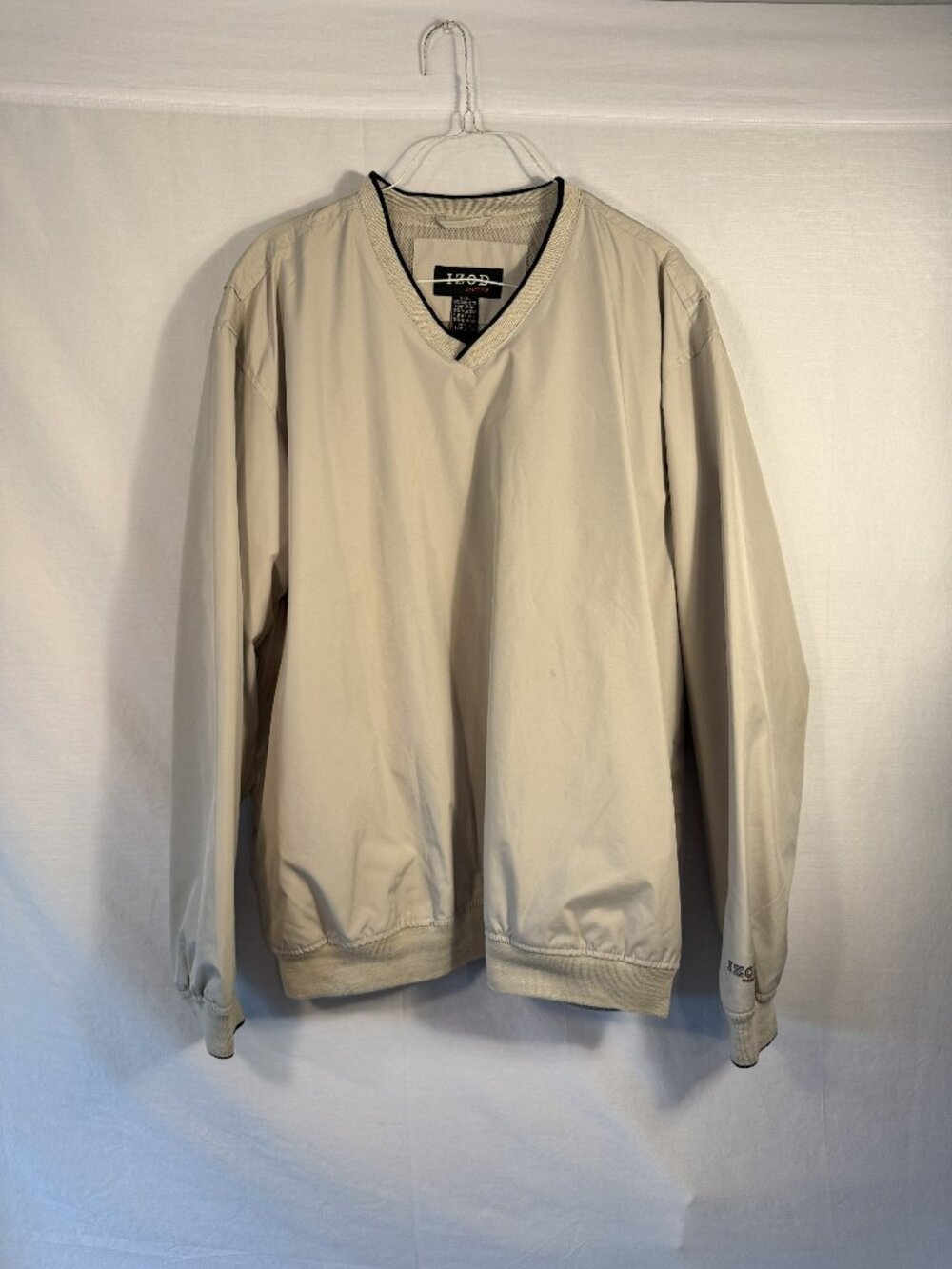 IZOD XFG Men's V-Neck Windshirt Pullover Jacket Beige Khaki Large L